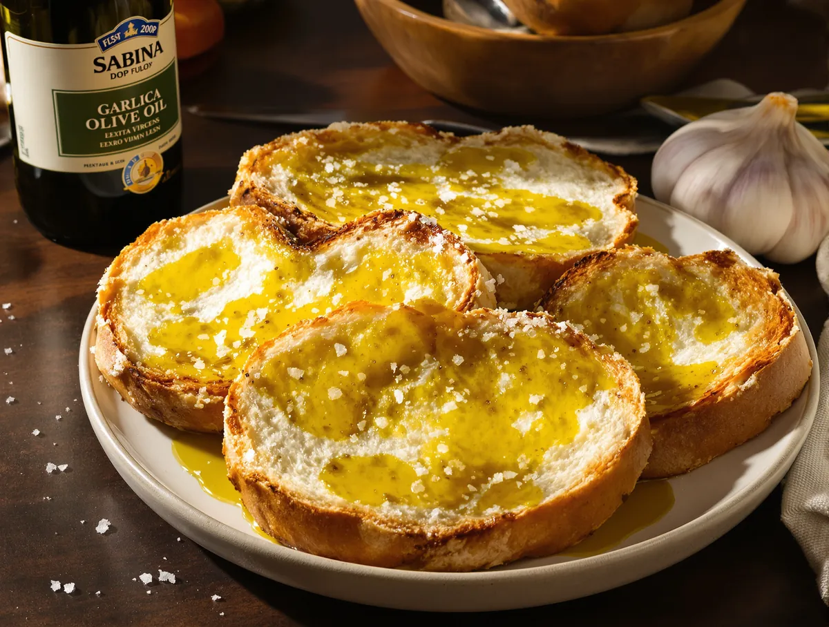 Bruschetta di pane cotto a legna con olio Sabina DOP